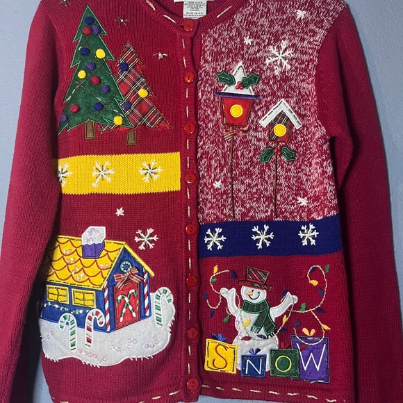 VTG White Stag Christmas Cardigan Sweater Women’s Small Embroidered Appliqués - Picture 2 of 11